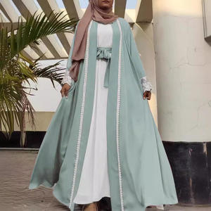 Abayas longues en polyester brodé tendance pour femmes avec poches, vêtements modestes musulmans du Moyen-Orient, vente en gros à Dubaï - Product Image 3