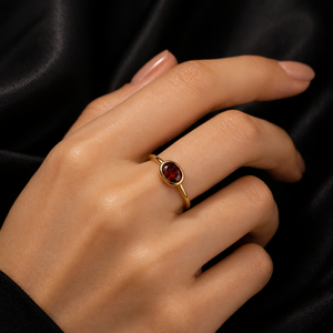 Women's 18K Solid Gold Plated Sterling <b>Silver</b> <b>Garnet</b> <b>Ring</b> Oval Cut Bezel Setting Minimalist Gemstone <b>Ring</b> Everyday Wear - Product Image 5