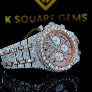 Montre de luxe VVS très demandée, à quartz automatique, analogique, boîtier en acier inoxydable, résistante à l'eau, avec diamants Moissanite et bracelet en silicone - Product Image 1