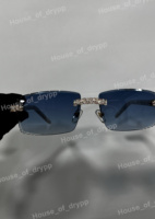 Lunettes de soleil photochromiques légères sans monture dégradé bleu style diamant Moissanite glacé Hip Hop Bling sans cadre unisexe