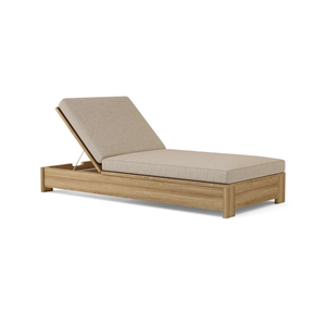 Chaise longue d'extérieur moderne en teck avec dossier réglable, pour patio, jardin, bord de piscine, avec coussin - Product Image 2