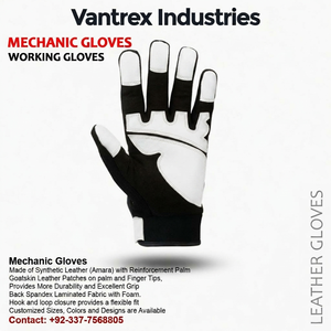 Gants de travail en cuir PU noir et blanc avec embouts antidérapants, bracelet élastique, gants de sécurité multi-usages pour mécaniciens - Product Image 3