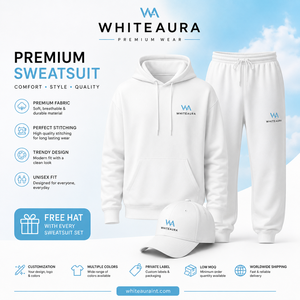 ชุดวอร์มมีฮู้ดสำหรับทุกเพศ Whiteaura International ระบายอากาศได้ดี สไตล์สตรีทแวร์ เสื้อแขนยาวขายาว มีกระเป๋าข้าง เหมาะสำหรับฤดูใบไม้ร่วง ผลิตจากผ้า 100% - Product Image 1