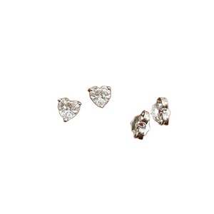 Fine minimaliste en forme de coeur Moissanite 14K or blanc boucles d'oreilles pour les femmes coeur coupe Solitaire diamant Push Back goujons - Product Image 1