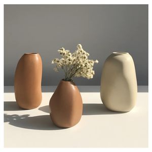 Vase à fleurs en céramique marron moderne, ovale, pour table, décoration florale, centre de table - Product Image 1