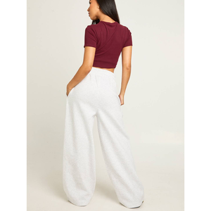 Wholesale 100% Cotton Sweatpants Baggy Blank Activewear French Terry Wide Leg Joggers Custom Heavyweight Women Trouser - Product Image 6