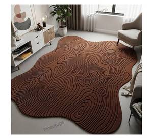 Tapis décoratif de luxe nordique à motif abstrait en forme de cercle de bois, tapis de sol créatif à texture bois de forme irrégulière - Product Image 1