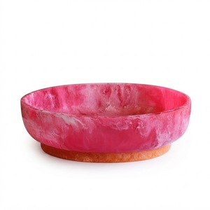 Bol en résine époxy rose marbré ovale, centre de table moderne, double teinte, décoratif, pour fruits et salades, usage domestique - Product Image 1