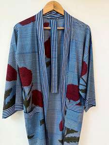 Robe kimono bohème florale en coton à col en V et manches longues, légère et à séchage rapide, pour l'été et le printemps, tenue de détente pleine longueur - Product Image 2