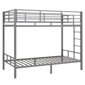 Letto a castello moderno grigio con sponde alte, in ferro a tubo quadro, con scaletta laterale, apribile e convertibile, per camera da letto, con contenitore in legno - Product Image 1