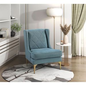 Poltrona Moderna di Lusso in Ciniglia Blu con Schienale Alto, Gambe in Metallo Dorato, Imbottitura a Spirale e Cuciture a Diamante per Soggiorno - Product Image 1