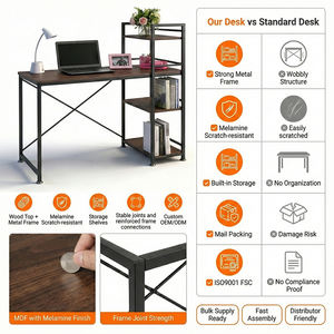 Bureau d'ordinateur moderne et durable avec étagère et tiroir, gain de place, plateau en MDF, structure métallique pour bureau à domicile - Product Image 3