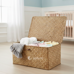 Coffre rectangulaire en osier tressé à la main en jonc de mer avec couvercle pour l'organisation de la maison - Product Image 4