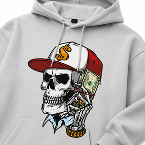 Sudadera con Capucha Gris para Hombre, Estampado de Calavera y Dinero, Estilo Hip Hop, Diseño con Logotipo Frontal, Corte Regular, para Otoño - Product Image 5