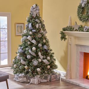 9 Cashmere and Snow Bristle Mixed Christmas <b>Tree</b> with 105 Pine Cones and 1200 Clear <b>Lights</b> UL2317 Tips Diameter 69" - Product Image 1