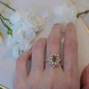 Peridot Green Zircon <b>Ring</b> With Small Pearls <b>Adjustable</b> 925 Sterling <b>Silver</b> 14K Gold Plated Elegant Gift For Her - Product Image 4