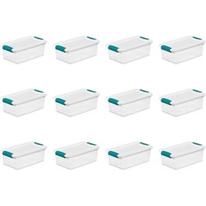 6 Qt Stackable Latching Storage Bin Clear <b>White</b> Plastic Shoe <b>Box</b> Organizer for Closet <b>Shelf</b> - Product Image 1