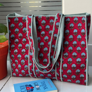 Elegante Bolso Tote de Verano Estilo Bohemio de Alta Calidad con Cierre Abierto, Bolso de Mano con Estampado a Bloques, Moda para Todas las Temporadas, India, Mujer - Product Image 1