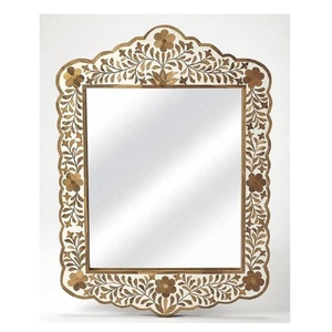 Marco de Espejo Hecho a Mano con Incrustaciones de Hueso, Diseño de Hojas, Estilo Tradicional, Marco de Madera Decorativo para Pared, para Dormitorio, Sala de Estar, Pasillo - Product Image 3