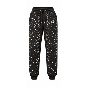 Black Pearl Beaded <b>Jogger</b> Pants <b>Women</b> Luxury Rhinestone Embellished Drawstring Sweatpants Casual Streetwear <b>Fleece</b> Trousers - Product Image 1