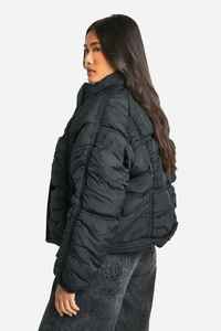 Veste matelassée pour femme, couleur unie, manches longues, col montant, fermeture éclair, vêtement d'hiver, rembourrage épais en polyester, poches - Product Image 6