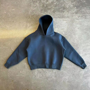 Sweat-shirt à capuche pour homme, bleu uni, tricoté, style décontracté, sans doublure - Product Image 1
