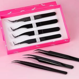 Eyelash Tweezers Set Stainless Steel Precision <b>Tools</b> <b>Pink</b> <b>Box</b> Packaging Smooth Tip For Eyelash Application - Product Image 3
