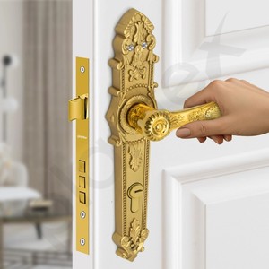 มือจับประตูโลหะสีทองโบราณ ดีไซน์หรูหรา สำหรับประตูภายใน - Product Image 1