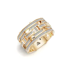 Bague en diamant pour homme Aurelian Link au design élégant, diamant de laboratoire taille ronde en or jaune 18 carats, 226 diamants pour l'exportation - Product Image 5