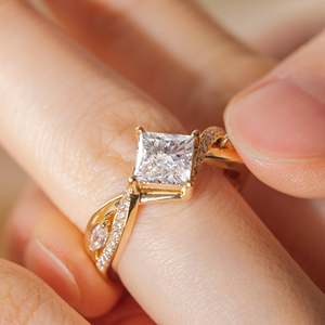 Vintage Style 1.50ct Princess Cut Lab Diamond Engagement Ring 18K Gold Marquise Round Side Stone <b>Infinity</b> Twist Wedding Ring - Product Image 2