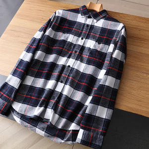 Chemise en flanelle à carreaux 100 % coton pour homme, manches longues, boutonnage simple, sergé, vente en gros - Product Image 4