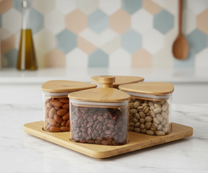 Wooden Lids Airtight Containers For Nuts Dried Fruits Kitchen Use for Beans Rice Sugar kitchen table decor storage jar with <b>tray</b> - Product Image 6