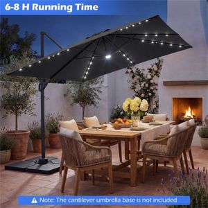 Parasol de terrasse à suspension gris à LED solaires 10x10 pieds avec rotation à 360 degrés et éclairage intégré - Product Image 6