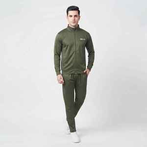Ensemble de survêtement décontracté pour homme, vert olive, fermeture éclair intégrale, 2 pièces, couleur unie, poches latérales, coupe classique, pour l'automne - Product Image 5