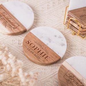 Juego de posavasos redondos de mármol y madera con base de madera, posavasos modernos de piedra para bebidas, diseño duradero, posavasos para té de UO - Product Image 6