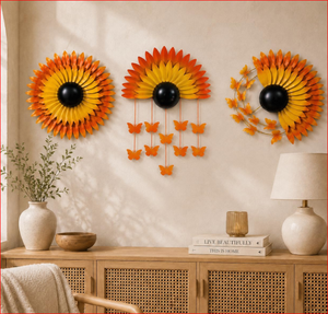 Juego de 3 adornos de pared de hierro con diseño de girasol y mariposa, decoración floral 3D moderna de 13 pulgadas de diámetro con centro desmontable multicolor - Product Image 5
