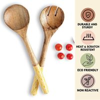 Utensilios de Madera para Servir Ensaladas, Juego de Cuchara y Tenedor de 12 Pulgadas, Madera de Mango Multicolor