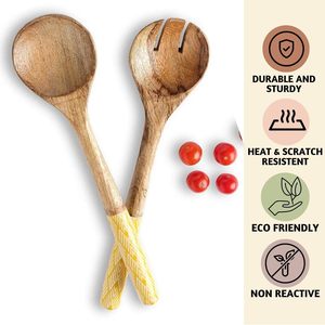Salad Servers and Salad <b>Tongs</b> Wooden Utensils for <b>Serving</b> Salad 12-inch Spoon and Fork Set Mango Wood Multi Color - Product Image 2