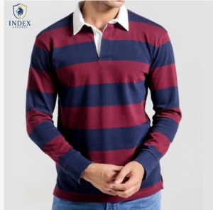 Camiseta de Rugby de Manga Larga para Hombre Index Apparel, Cuello Camisero a Rayas, Manga Larga, Corte Regular, para Todas las Temporadas, Jersey de Algodón - Product Image 1