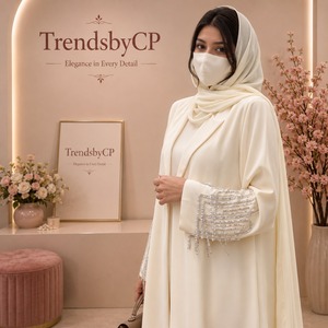 Robe Abaya élégante et modeste pour femmes |   Robe de soirée simple en organza brodée naturelle |   Manches de luxe ornées en gros - Product Image 1