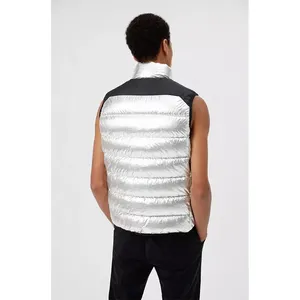 Men's <b>Silver</b> Sleeveless Puffer Vest Stand Collar Zipper Closure Windproof Polyester Winter Casual <b>Jacket</b> - Product Image 2