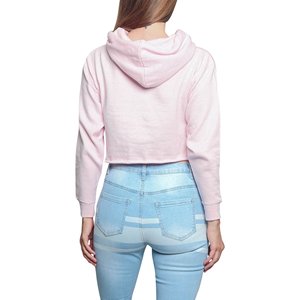 Women's <b>Pink</b> Cropped <b>Hoodie</b> Long Sleeve Casual Print Knitted Lined Fleece Front Logo Winter Sweatshirt - Product Image 2