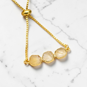 Handmade Raw Citrine Brass Gold Plated Three Stone Rough <b>Gemstone</b> <b>Bracelet</b> Minimalist Boho Jewelry Birthstones - Product Image 3