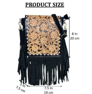 Luxury Handmade Tooled Leather Fringe Crossbody Bag Western Floral Carved Cowhide Shoulder Purse Handmade Vintage Bag for Women - Product Image 2
