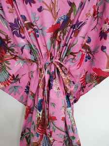 Robe kaftan en coton indien faite à la main avec imprimé d'oiseaux, vêtements de plage confortables, style bohème - Product Image 3
