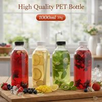 Botol Minuman PET Sekali Pakai dengan Tutup Sekrup Berlapis Sablon 1000mL untuk Soda, Kopi, Smoothie & Minuman Lainnya