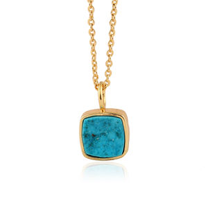 Collier pendentif en laiton plaqué or 18 carats, fait main, avec turquoise brute, inspiré de la pierre de naissance de décembre, énergie de guérison. - Product Image 1