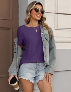T-shirt pour femme style vintage, col rond, manches courtes, coupe classique, effet délavé, mode décontractée, t-shirt col rond - Product Image 2
