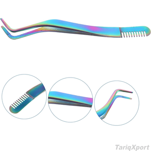 Pince à épiler 2-en-1 en acier inoxydable avec peigne pour extensions de cils DIY - Product Image 5
