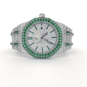 Reloj de Lujo para Hombre con Esfera Analógica Verde HipHop, Movimiento de Cuarzo, Diamantes VVS y Moissanita, Cristal, Correa de 41 mm, Precio Bajo, Oferta - Product Image 1